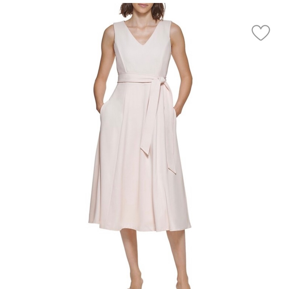 Calvin Klein blush pink v neck belted sleeveless dress